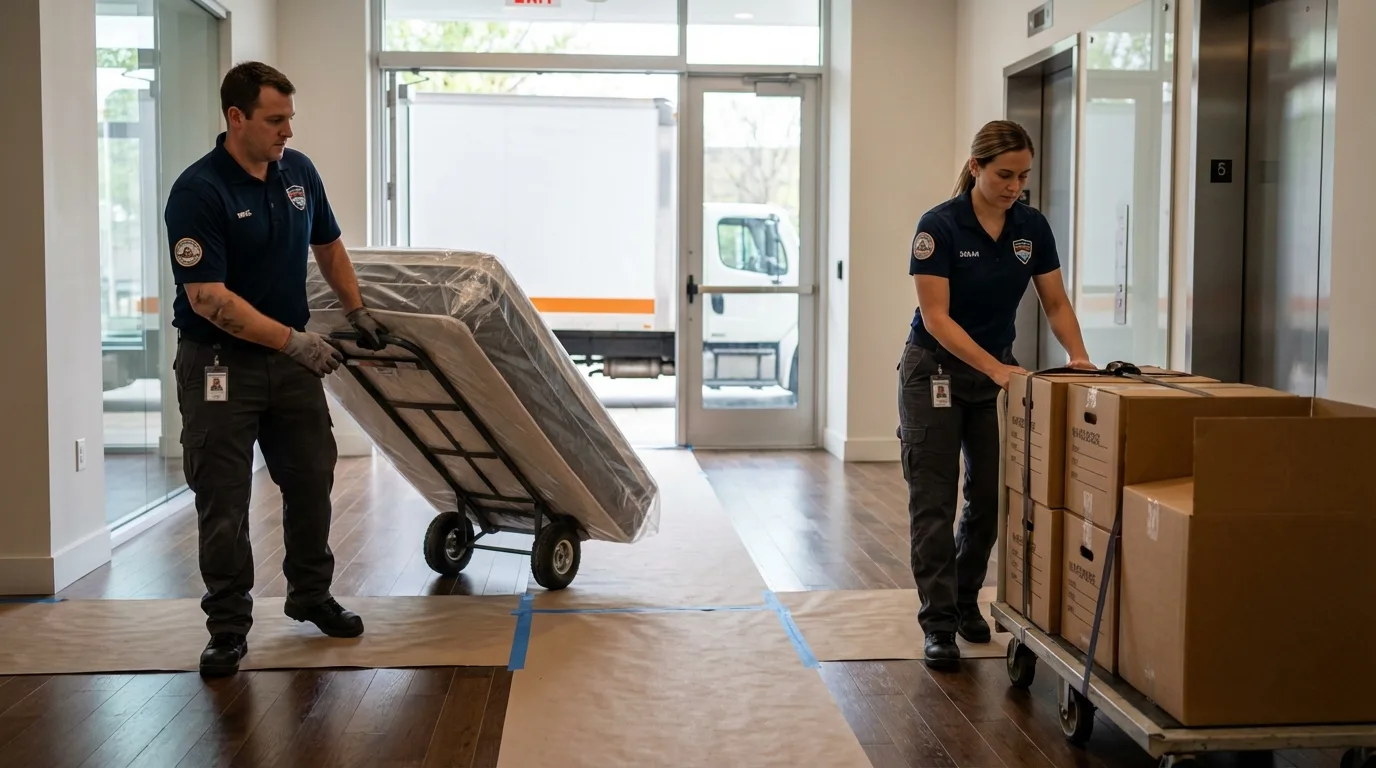 Professional apartment movers loading elevator in Saint Jacob, IL