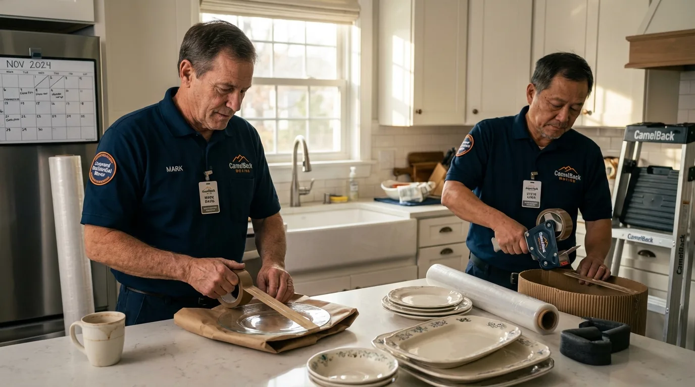 Professional crew packing kitchen dishware in Saint Jacob, IL